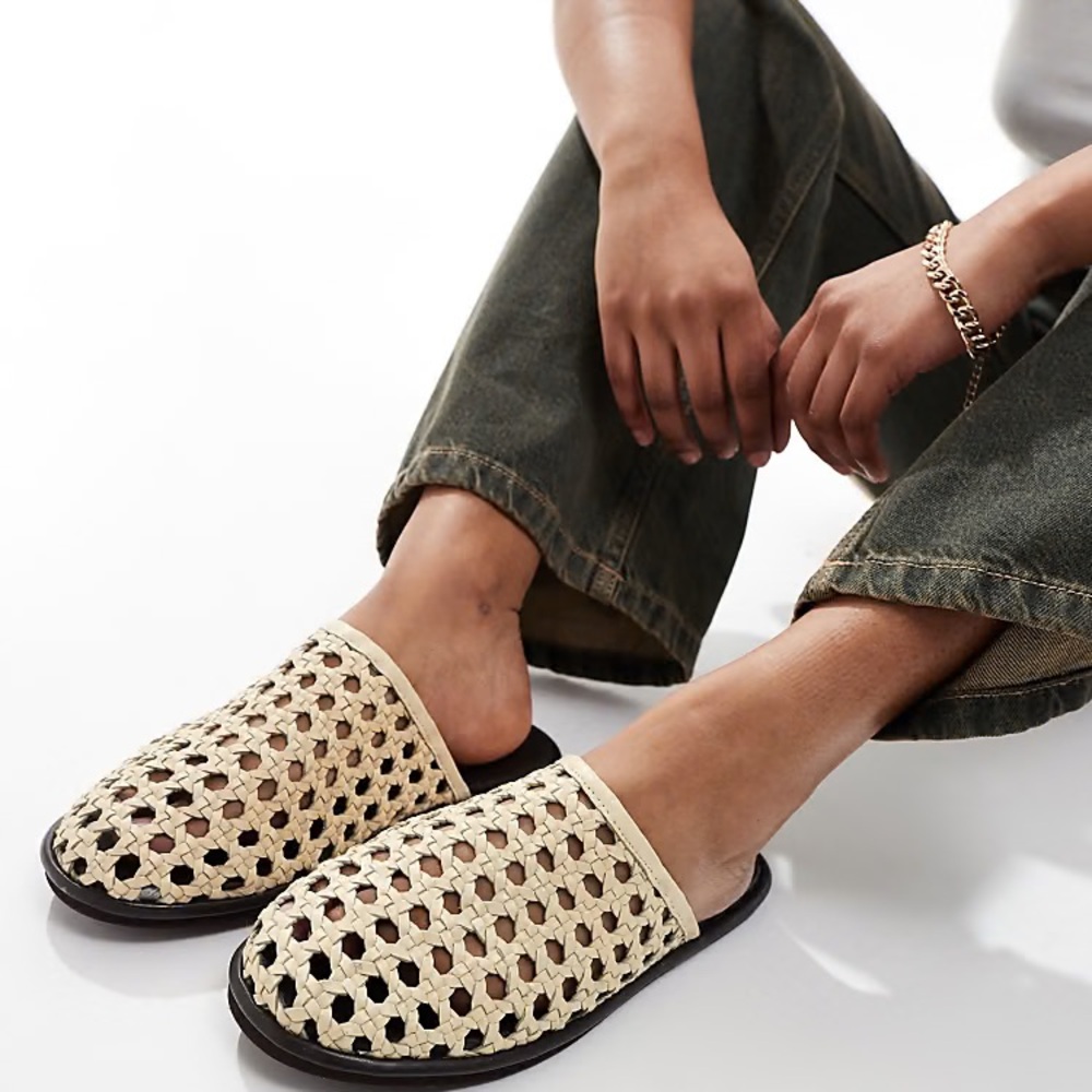 Free People woven leather slip on mules